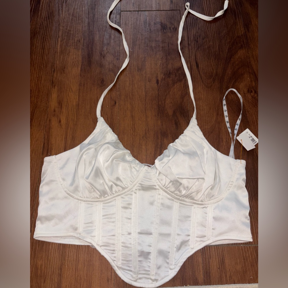 Missguided + White Satin Corset Bra